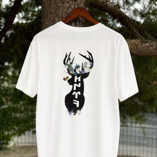 Türk Yazılı Ve Geyikli T-shirt Ön Ve Arka Baskı - Beyaz
