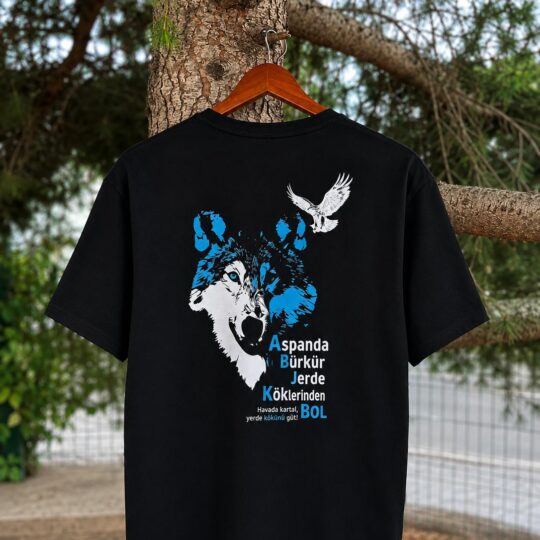 Kurt-Kartal T-shirt Arka Baskı Siyah