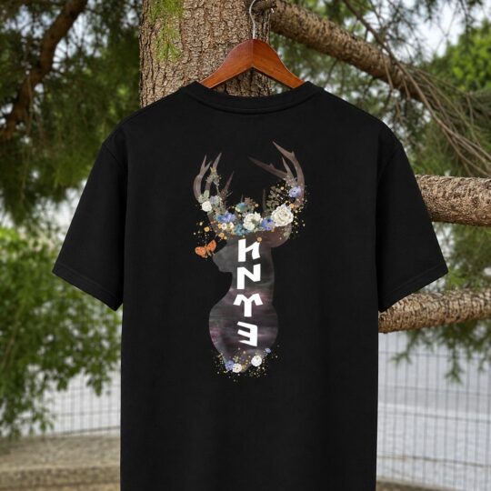 Türk Yazılı Ve Geyikli T-shirt Ön Ve Arka Baskı- Siyah